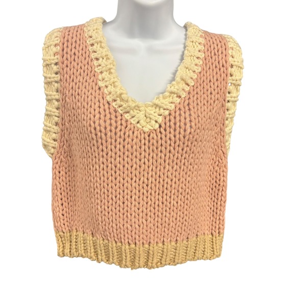 Altar'd State Sweater Vest Knit Pink Cream Sleeveless Top Medium/Large - Picture 1 of 8